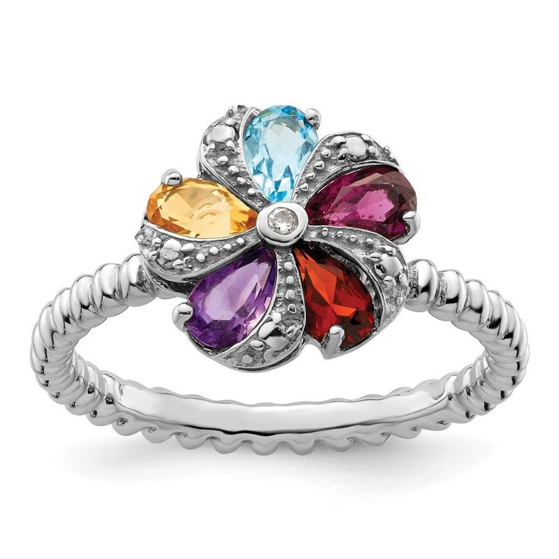 Sterling Silver Stackable Expressions Gemstone & Diamond Ring_voghion.com