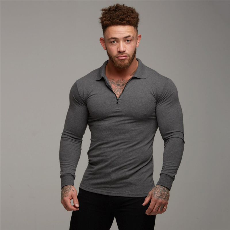 Muscle Herren Poloshirts Herren Langarm Revers Fitness PoloT-Shirts_voghion.com