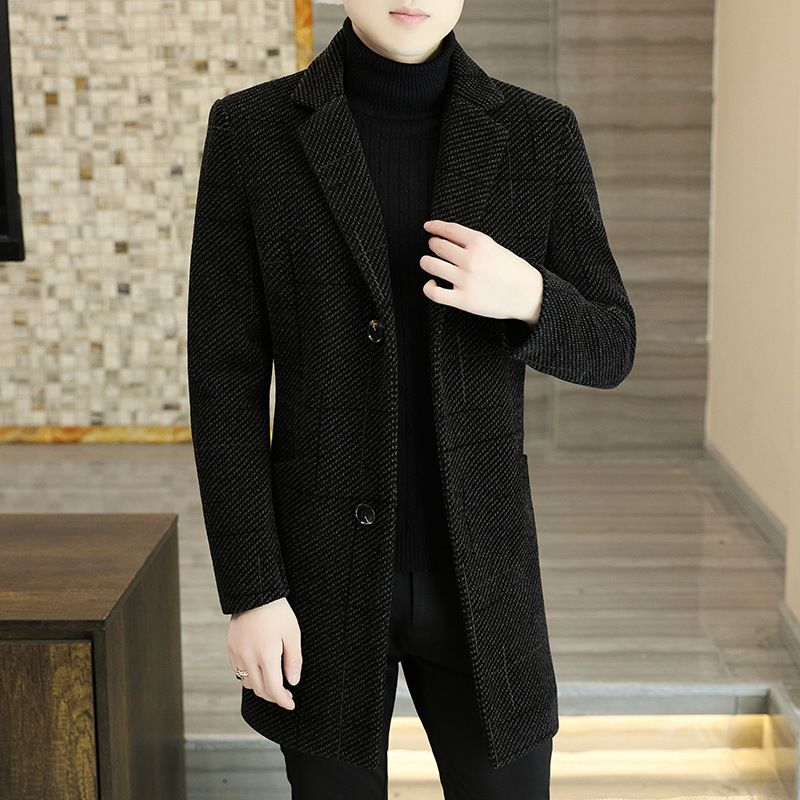 Cappotto invernale da uomo in lana spessa, di media lunghezza, con colletto alla moda, vestibilità slim, per giovani_voghion.com