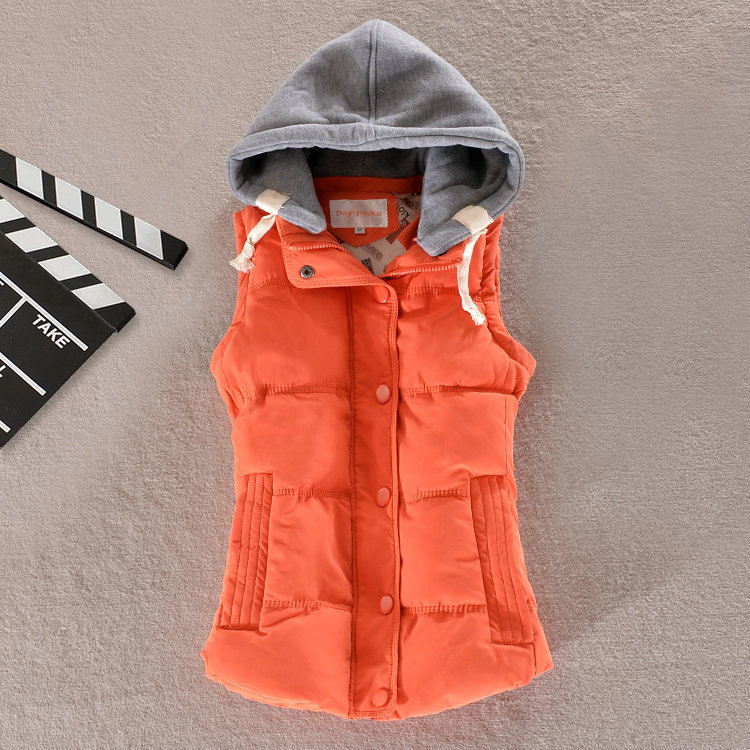 Donna versione coreana di gilet corto in velluto di cotone con cappuccio sottile sportivo_voghion.com