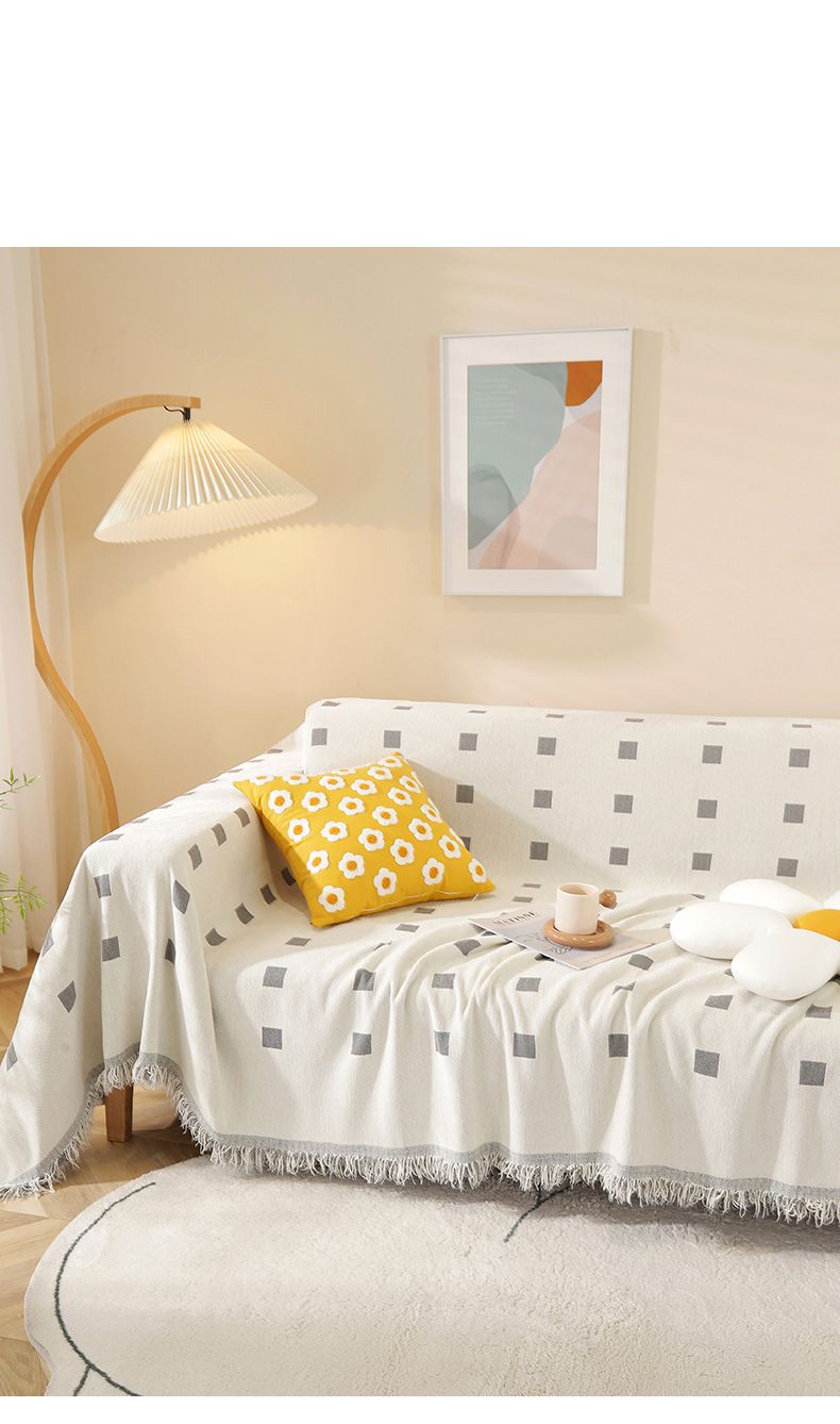 Wendbarer Sofabezug aus nordischem Chenille – doppelseitig, rutschfest, kariertes Design für Anbausofas (mehrere Größen und Farben)_voghion.com