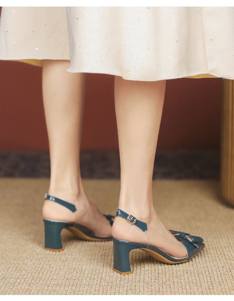 Korean Pointed Head High-heeled Closed-toe Sandals Bow Shallow Mouth High-heeled Women's Summer Cool Backless Single Shoes Exquisite Generous_voghion.com