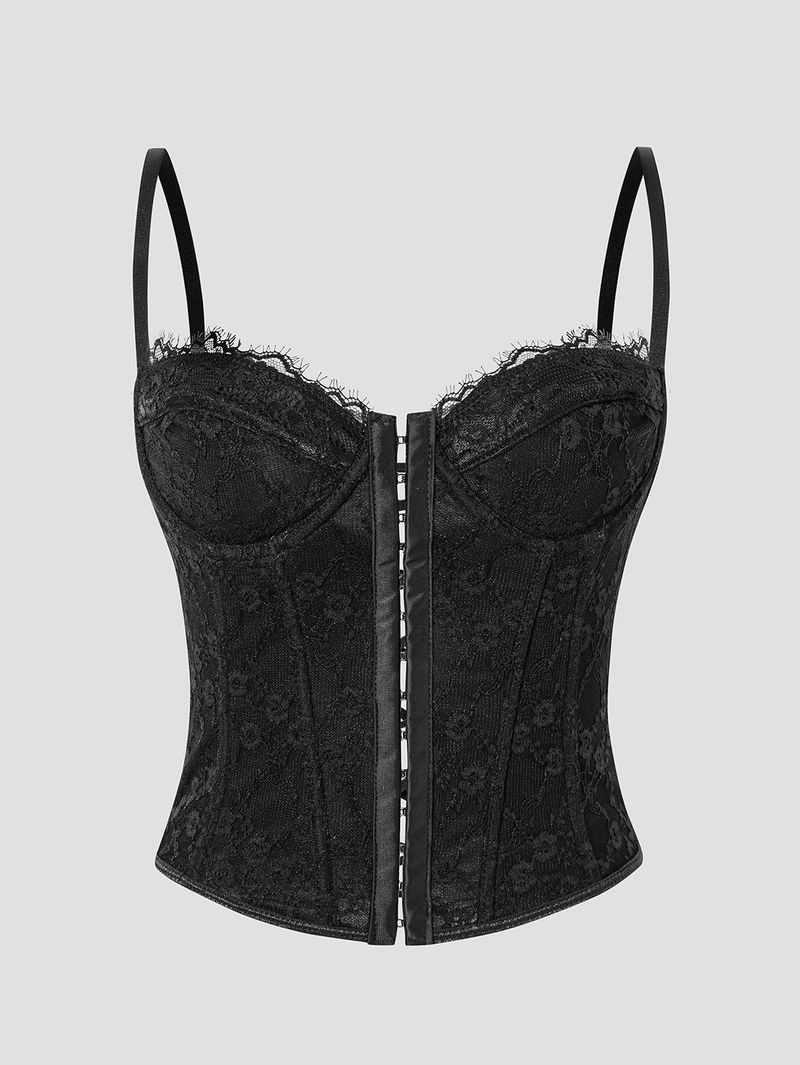 Women's Fish Bone Steel Ring Chest Wrap Breasted Buckle Backless Small Vest European And American Style Sexy Solid Color Lace Sling_voghion.com