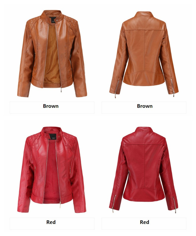 Giacca in pelle PU da donna taglie forti con colletto rialzato Giacca in pelle da donna_voghion.com