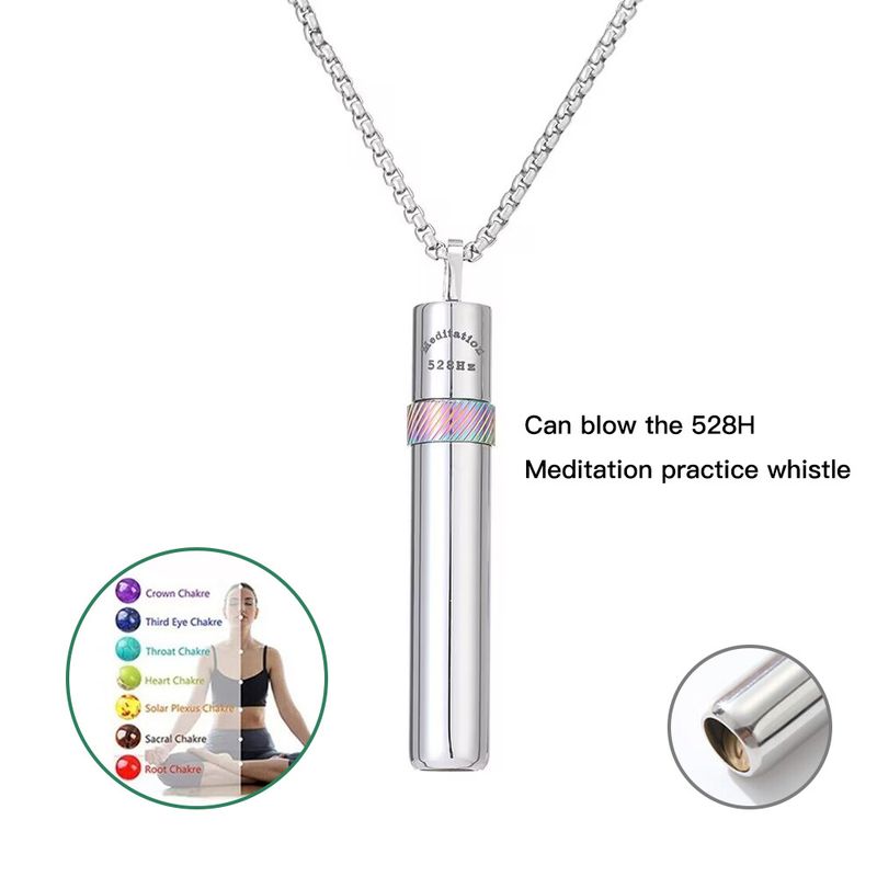 Collier sifflet pour femme, fréquence 528 Hz, pour soulager le stress, l'anxiété, la méditation, les exercices de respiration, pendentif en acier inoxydable avec chaîne de perles_voghion.com