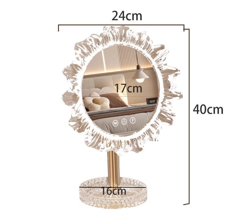 【 Collezione 2721 People 】 Specchio da toeletta da tavolo per camera da letto con base in acrilico a forma di girasole, luminoso a LED_voghion.com