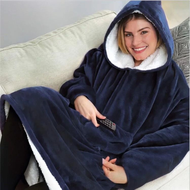 Couples Thickened lazy blanket outer wear hooded robe warm clothes plus velvet TV blanket 920g home clothes outdoor_voghion.com