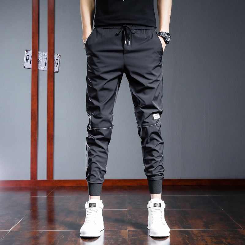 Ice silk thin nine point casual pants for men, 2023 summer new trend, versatile, slim fit, foot binding, elastic waist,_voghion.com