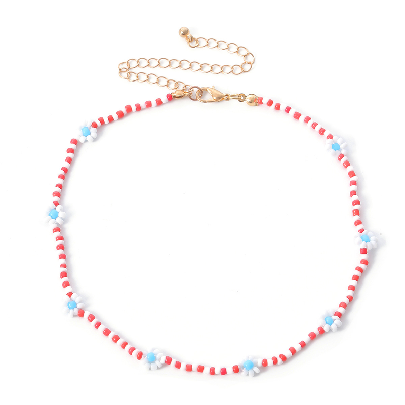 Collana da donna in stile bohémien con fiori a margherita colorata, semplice collana con clavicola con perline retrò femminile_voghion.com