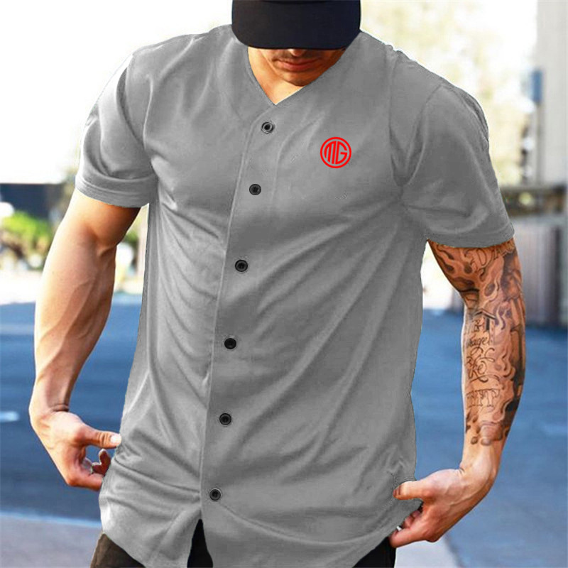 Polo sportiva da uomo a maniche corte cardigan con scollo a V T-shirt fitness collant muscolare Fast Dry Running Training Iron Dog_voghion.com