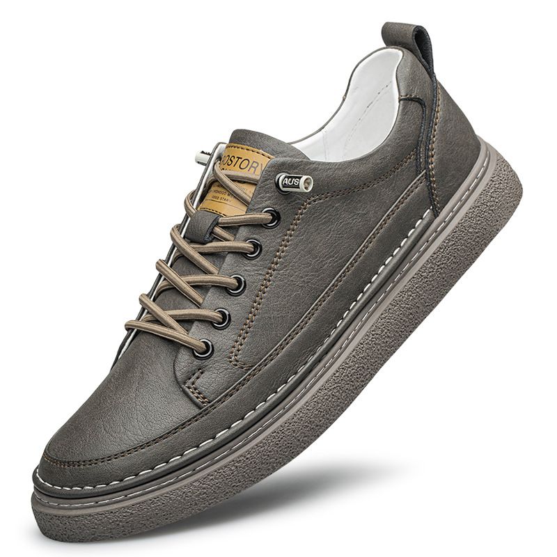 Men's Round Head Two-layer Cowhide Men's Board Shoes Ront Lace-up Low-heeled Casual Men's Shoes Direct Sales_voghion.com