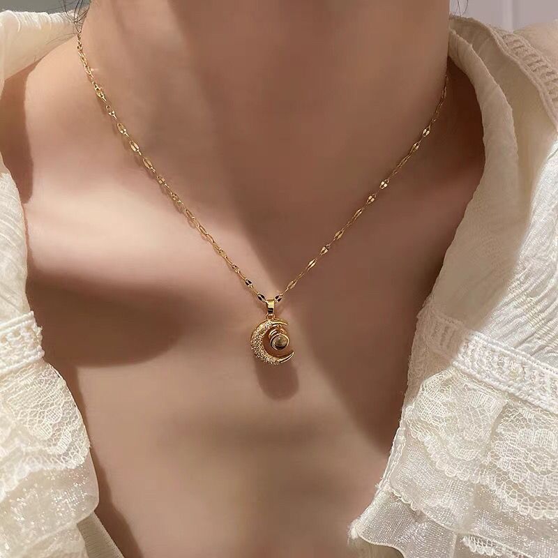 I Love You Moon Necklace For Women, Light Luxury Niche Design Sense Collarbone Chain, 2022 New Style Accessories_voghion.com