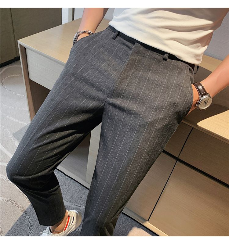 Summer thin men's slim-fitting trousers fashionable striped pants Korean version comfortable micro-elastic small foot_voghion.com