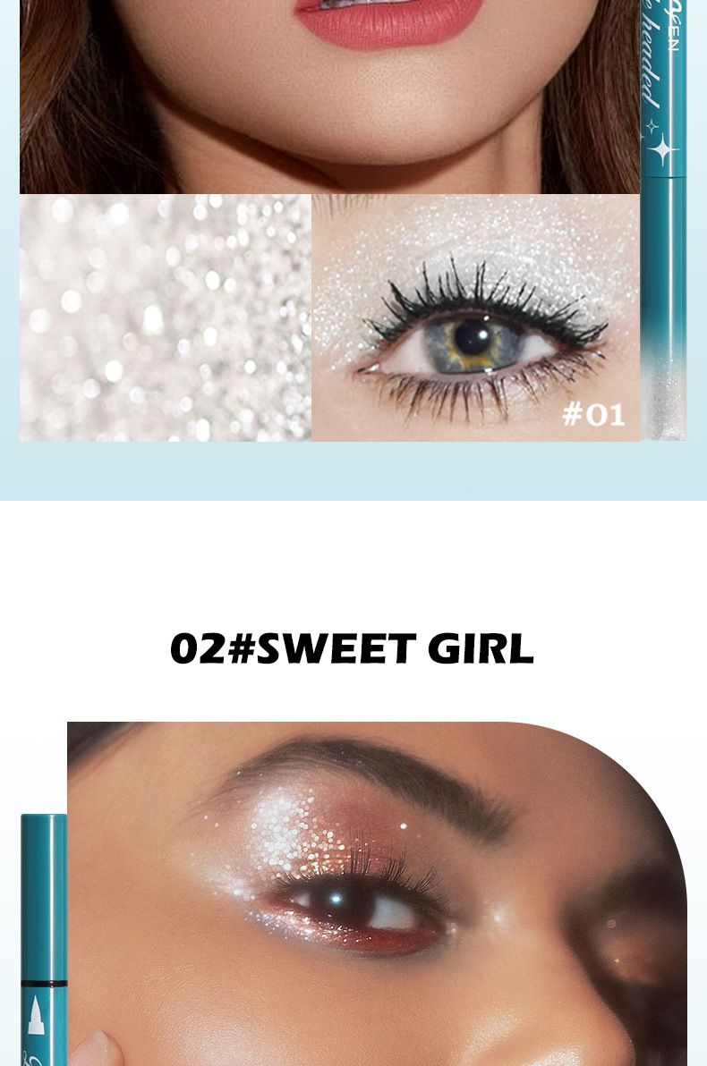 Ombretto e matita combinati, eyeliner a doppia estremità, penna per ombretto nero freddo, penna per ombretto liquido con paillettes, anti-strappo e anti-sbavatura_voghion.com