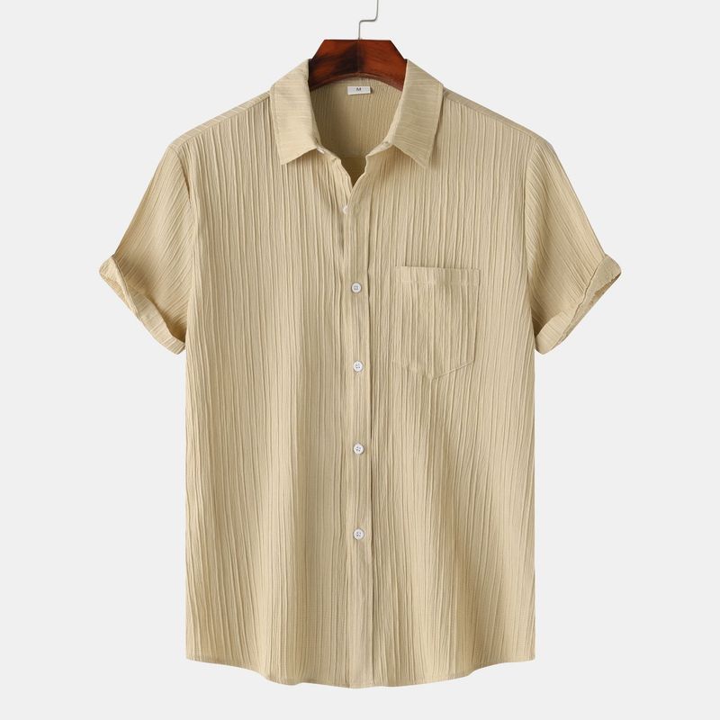 Unbeatable Quality Goods 2025 Summer New Item Men's Solid Color Lapel Short Sleeved Shirt Men_voghion.com