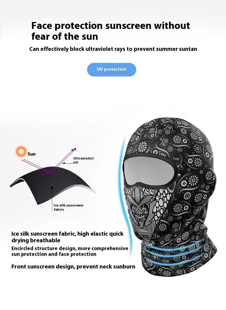 Protetor solar de verão para motocicleta, capa de cabeça de seda gelada, chapéu interno para capacete de bicicleta ao ar livre, máscara de equitação à prova de vento e poeira_voghion.com