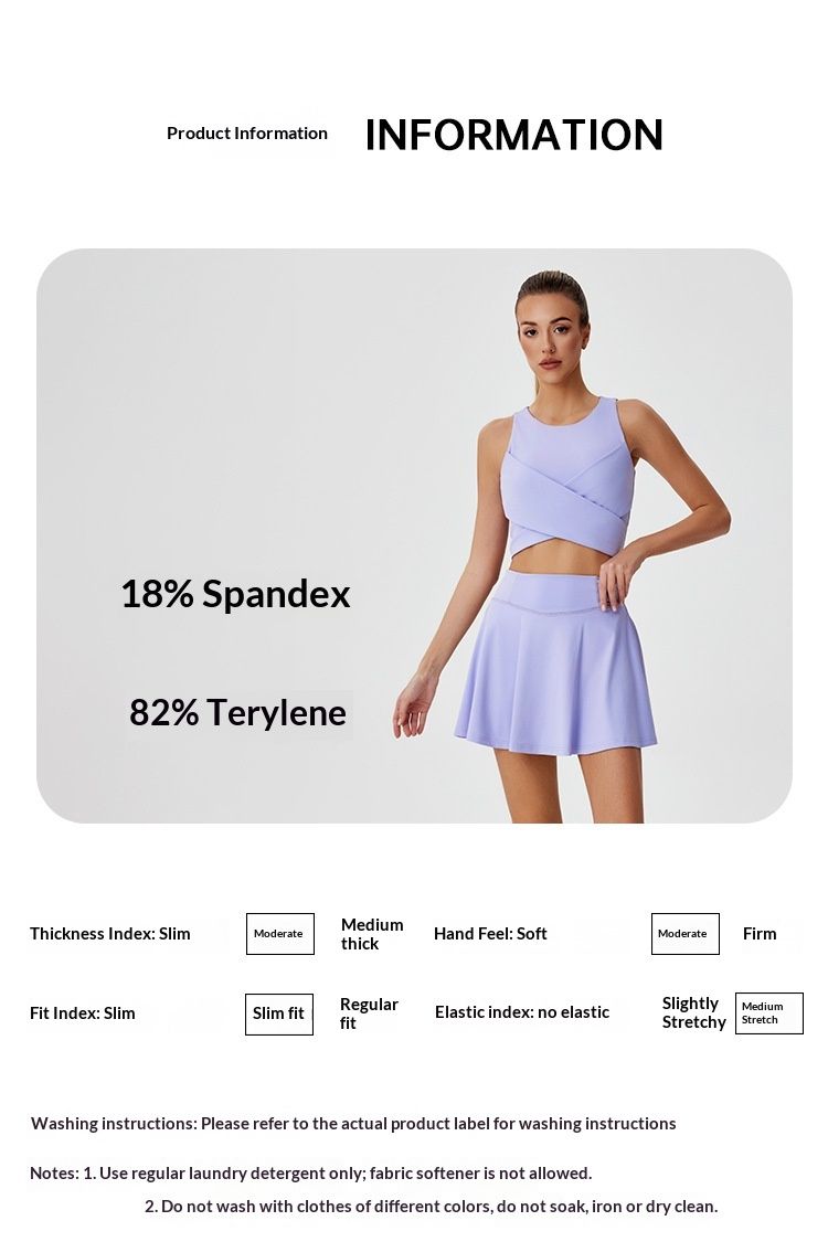 001 Set da yoga transfrontaliero a strati incrociati, canotta sexy senza schienale, gonna corta da fitness ad asciugatura rapida, abbigliamento sportivo da corsa all'aperto per_voghion.com