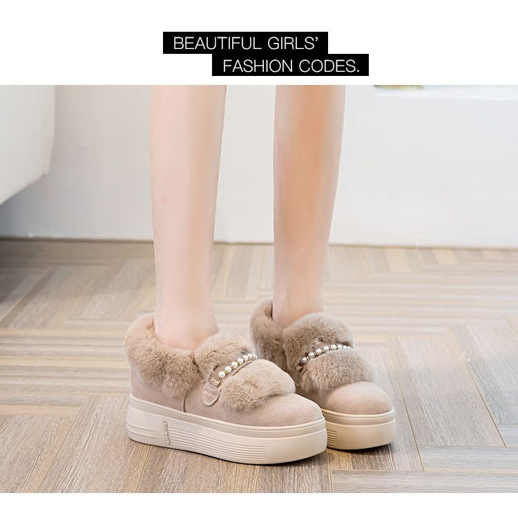 Scarpe da donna Stivali da neve imbottiti in cotone Tacchi alti da donna in vera pelliccia Vera pelle Altezza interna aumentata Scarpe singole Dongda Pelle di velluto Vera pelliccia_voghion.com