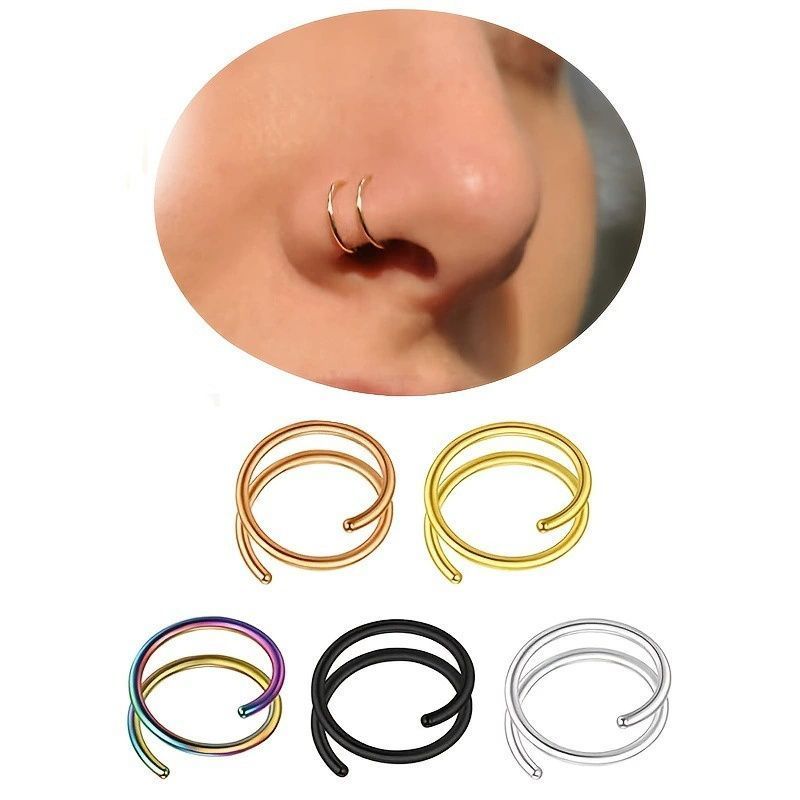 Boucles d'oreilles à ressort perforé simple en acier inoxydable, anneau de nez multicouche en acier titane, bijou de piercing._voghion.com