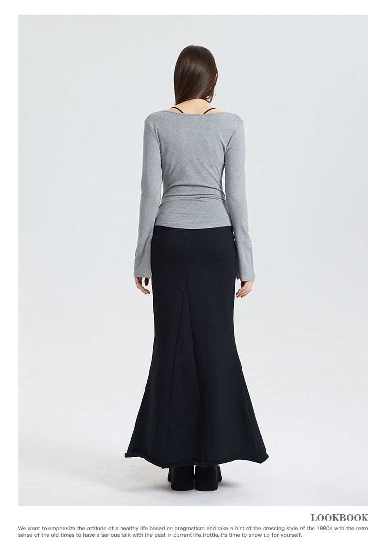 Abbigliamento da donna Top a maniche lunghe con spalle scoperte da donna - Maglietta basic asimmetrica sexy_voghion.com