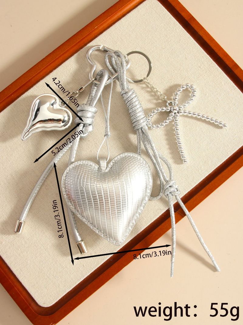 Portachiavi con fiocco a forma di cuore in PU argento di lusso - Accessorio alla moda per borse e portafogli, regalo perfetto per donne e ragazze_voghion.com