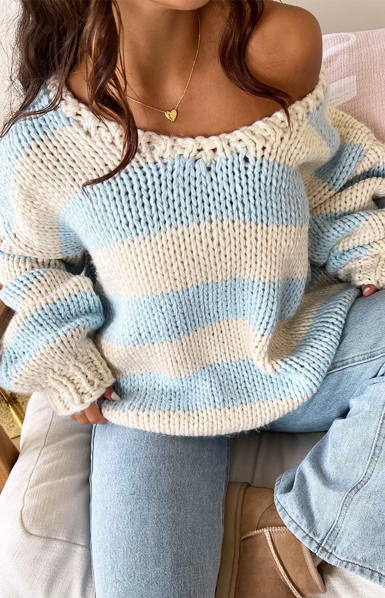 Oversized Dopamine Stripe Knit Sweater - Soft Fashion Drop Shoulder Top For Women, Sweet & Cozy Fall Winter Casual Wear_voghion.com
