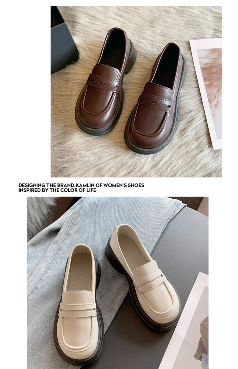 Japanische kleine Lederschuhe Damen Herbst Britischer Stil Schwarze Plateau-Loafer Ein Pedal Jk Uniform Einzelschuhe_voghion.com