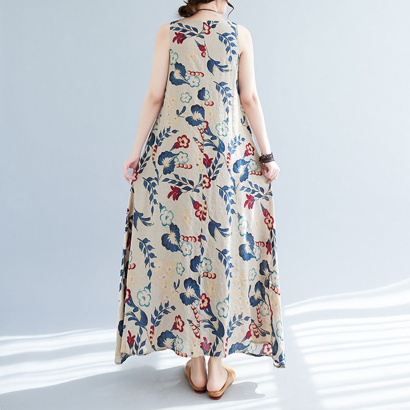 2023 Zomer Nieuwe Plus Size Dameskleding Koreaanse Versie Artistieke Losse En Afslankende Bedrukte Katoenen Linnen Mouwloos_voghion.com