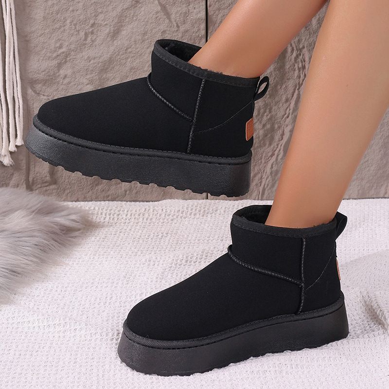 SHLIANG Bottes de neige à plateforme épaisse en peluche pour femmes, chaussures d'hiver chaudes en fourrure et coton, bottines en daim à enfiler, chaussures rembourrées Y0074_voghion.com