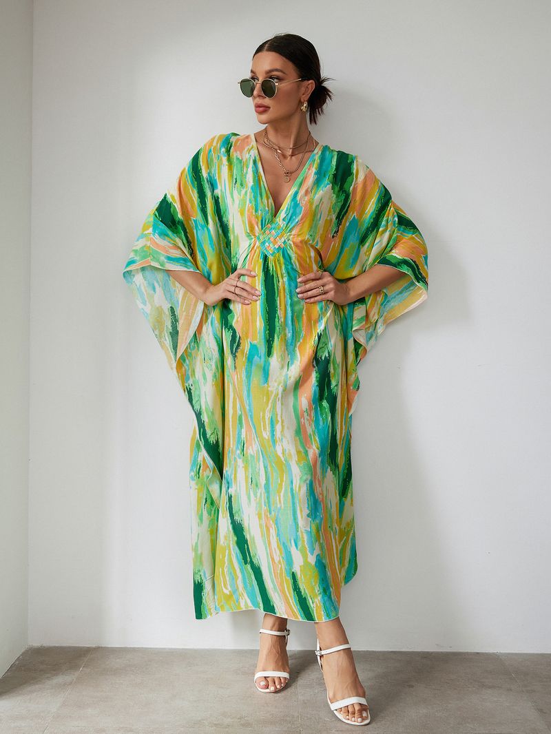 Bohemian katoenen maxi-jurk – oversized strandjurk, zwierige tuniek voor dames, plus-size zwembroek met levendige prints_voghion.com