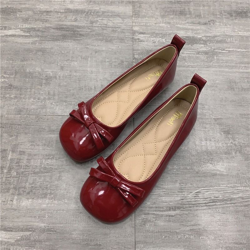 Dou Rochie de damă 2024 Primăvara și toamna Fluture Bow New Flat Red Single Soft Bottom Low-Gurd Gură Ample Pantofi_voghion.com