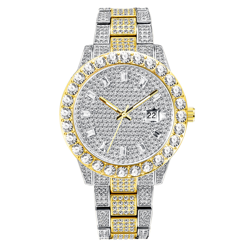 Reloj de cuarzo de lujo para hombre con esfera de diamantes, estilo hip-hop, caja grande de 42 mm, cristal mineral y correa de acero inoxidable._voghion.com