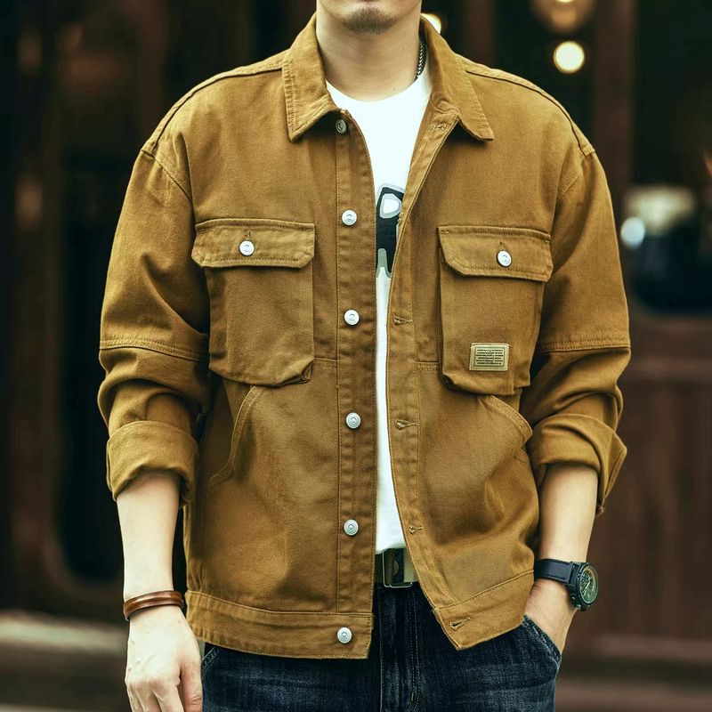 Herrenbekleidung Übergröße Große Größen Frühling und Herbst Retro Jeansjacke Herren Jagd Camouflage Mountain Loose Trend Arbeitskleidung Große Taschenjacke_voghion.com