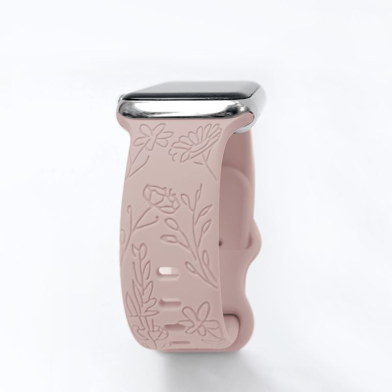 Il cinturino in silicone con bottone a farfalla a forma di stelo di campanula è adatto per Apple Watch e lo stampo per intaglio è in rilievo._voghion.com