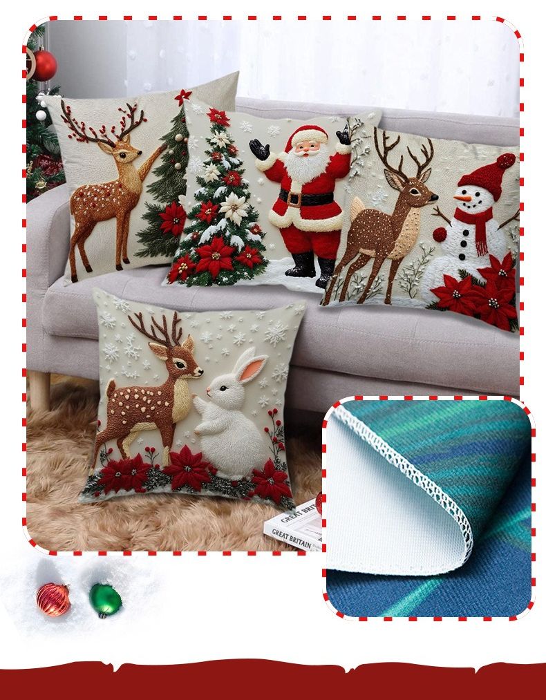 Home Decoration Rich Styles Christmas Throw Pillowcase Sofa Linen Pillowcase Soft Comfortable Cute Holiday Pillowcase 4PCS_voghion.com
