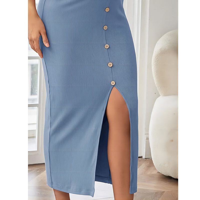 Nouvelle robe à bretelles à boutons pour femmes enceintes, ourlet fendu à la mode et Sexy_voghion.com