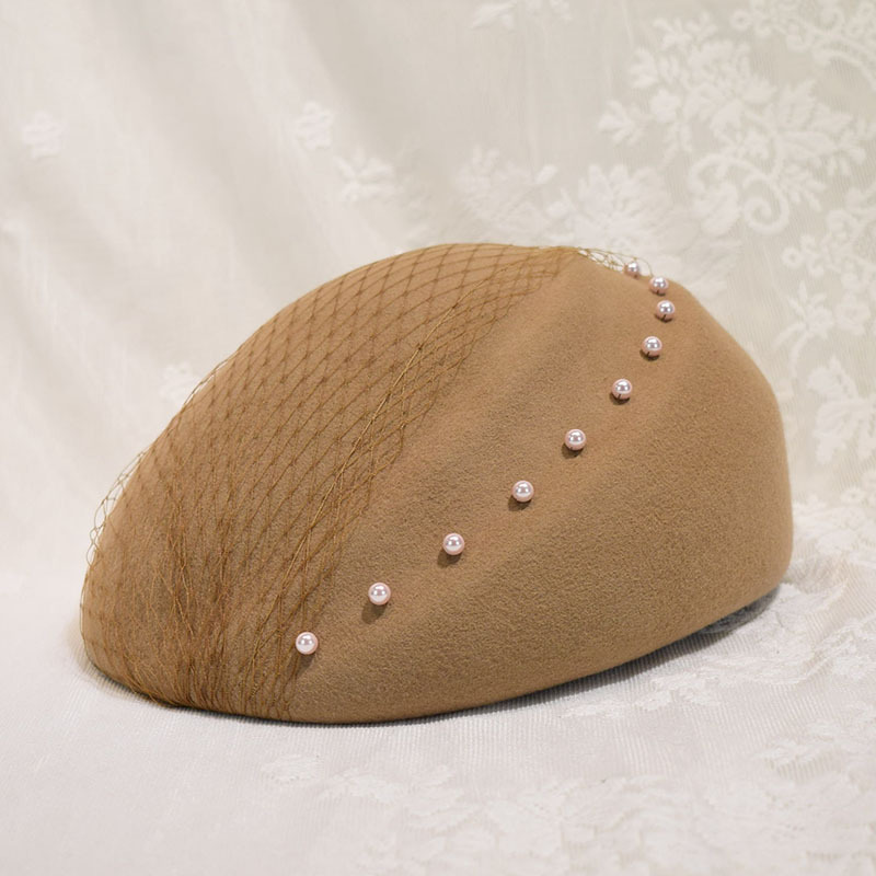 Herbst und Winter Neue Wollmütze Damen Stil Mesh Perle Flugbegleiter Bühnenversammlung Filzhut_voghion.com