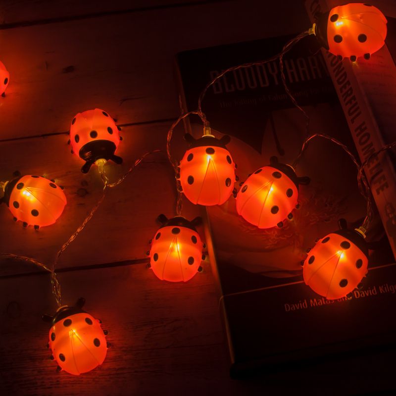 LED Ladybug String Lights - Outdoor Decorative Bug Lights For Garden, Christmas, And Parties (10/20/40 LEDs, Battery/USB/Solar Powered, Warm White)_voghion.com
