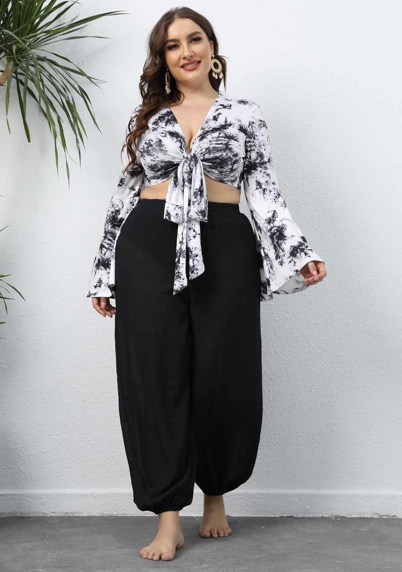 plus size Γυναικείο παντελόνι παραλίας casual φαρδύ φανάρι_voghion.com