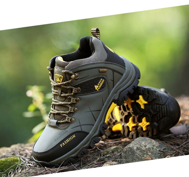 Scarponi da trekking invernali da uomo - Scarpe impermeabili in pelle con fodera in pile, suola in gomma antiscivolo per trekking all'aperto e terreni innevati_voghion.com