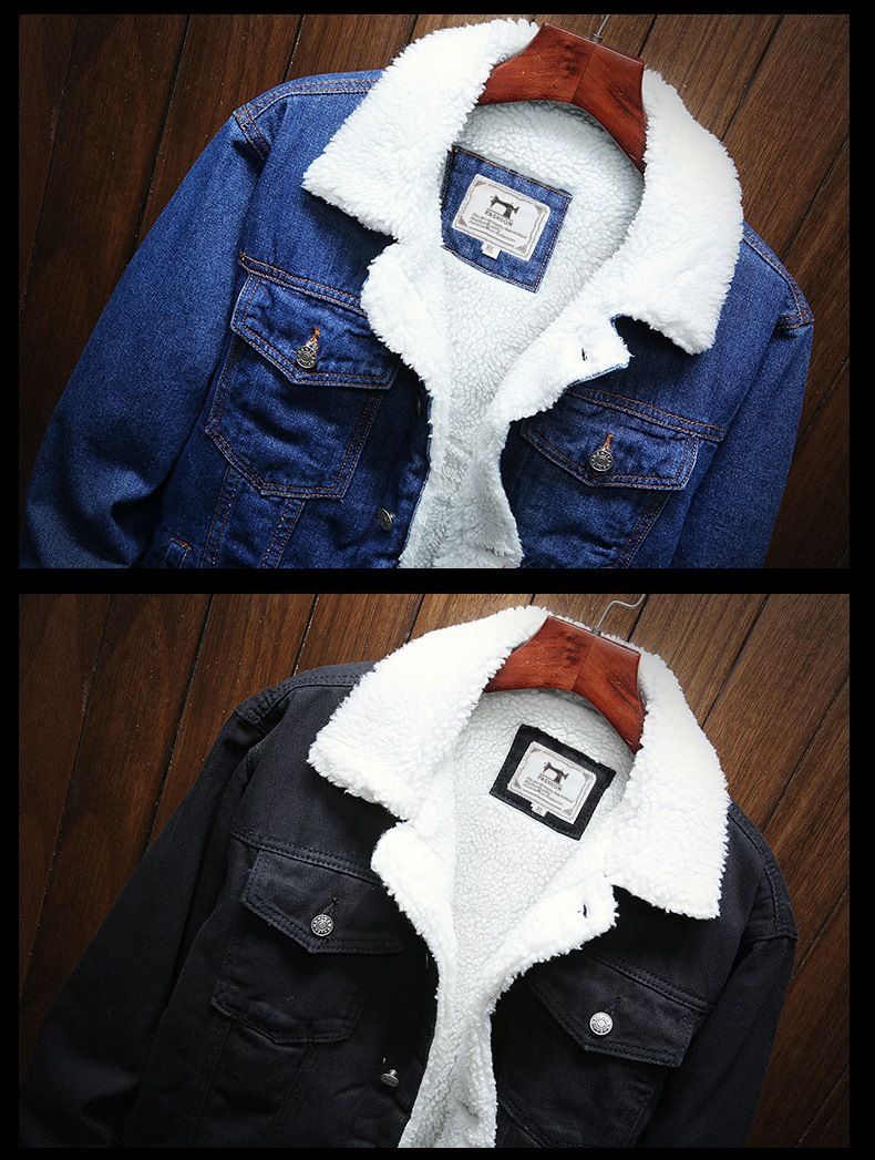 Herrenbekleidung Winter Plus Fleecekragen Jeansjacke Slim Fit Große Größe Baumwollmantel_voghion.com
