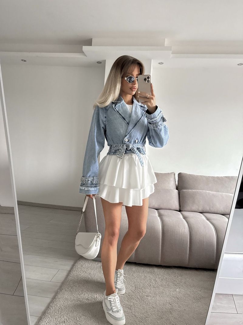 Giacca in denim da donna con colletto polo - Cappotto streetwear oversize a maniche lunghe per uno stile casual chic_voghion.com