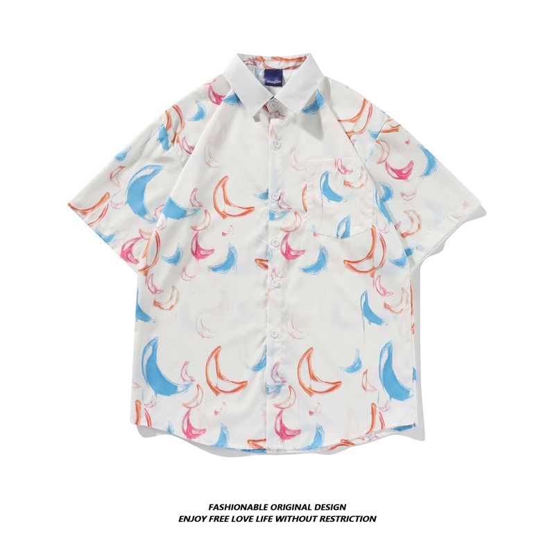 Tie-Dye Herren Kurz Sommer Dünn High-End Cool Fünfviertel Ärmel Shirt Lose Jacke Trendy_voghion.com