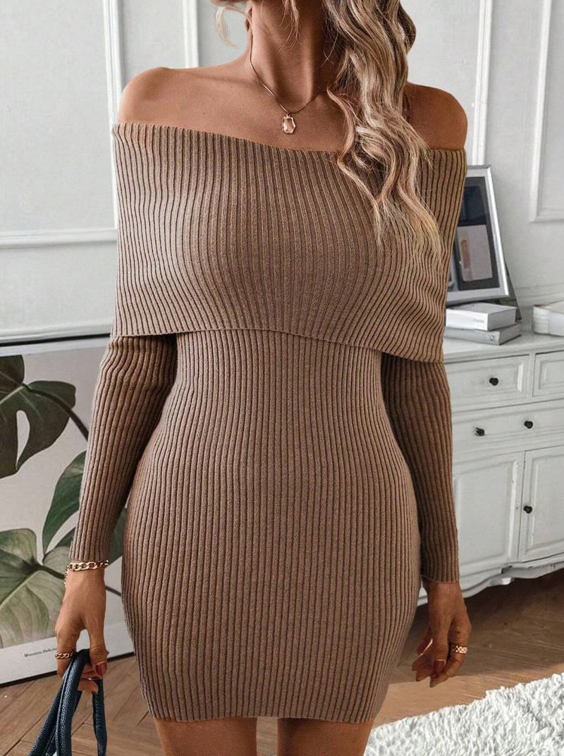 "One-Shoulder-Strick-Wickelkleid – Sommerliches Bodycon-Kleid mit Hüftakzent (S/M/L, Schwarz/Braun)"_voghion.com
