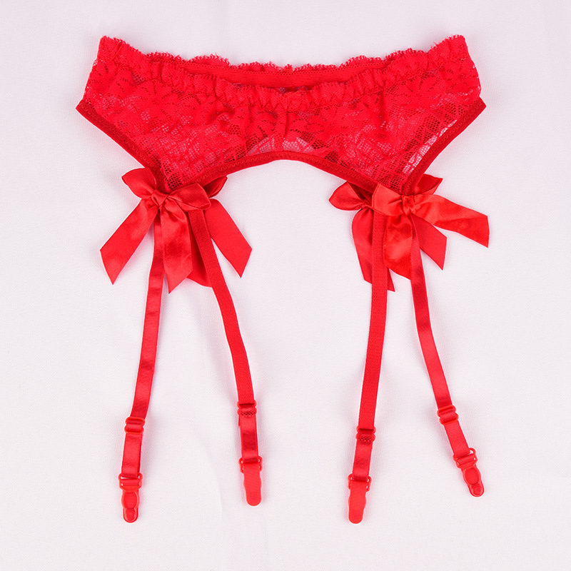 Black/Red/Pink/White Lace Bow Garters Belt Women Sexy Transparent Lingerie Adjustable Suspender Belt For Thigh High_voghion.com