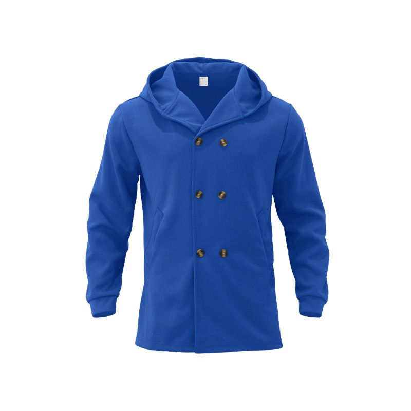 Trench casual da uomo, di media lunghezza, slim fit, con cappuccio, tinta unita, 2024_voghion.com