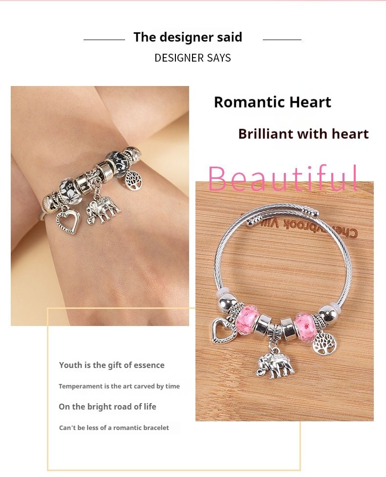 Familienmodestil Bunte Perlenkrone Liebesschlüssel Glückseliger Elefant Paar Student Vielseitiges Armband_voghion.com