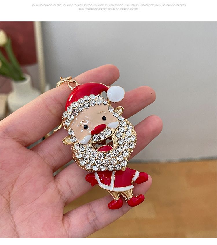 Neuer diamantbesetzter Weihnachtsmann-Auto-Schlüsselanhänger mit Strasssteinen, süßer Damentaschenanhänger_voghion.com