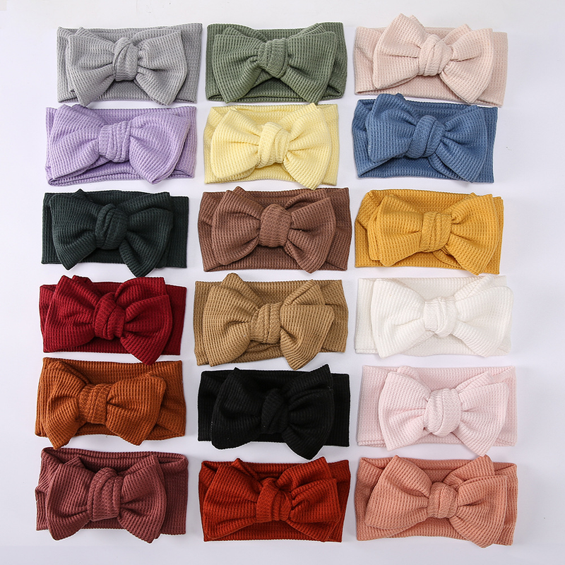 Fascia per capelli oversize con fiocco per neonati e bambini, lavorata a maglia a nido d'ape, annodata, con protezione a fontanella, ornamento per capelli, fiore per la testa_voghion.com