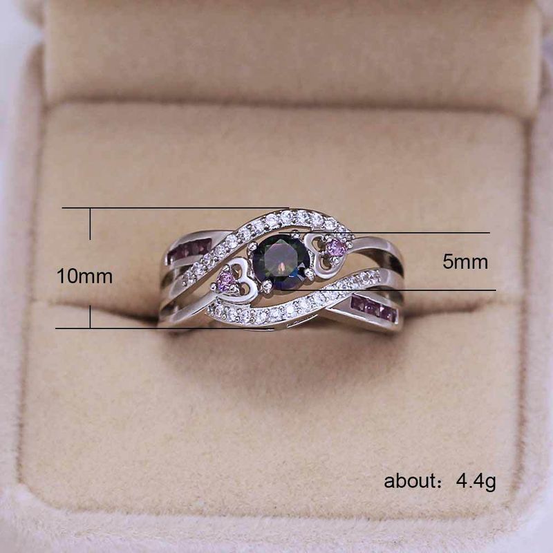Cao Shi Herzförmiger Amethyst Bunte Zirkonia Weißgold und Silber Ring Handstück_voghion.com